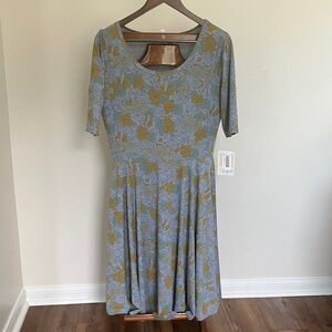 LuLaRoe Gray and Gold Floral Midi Dress